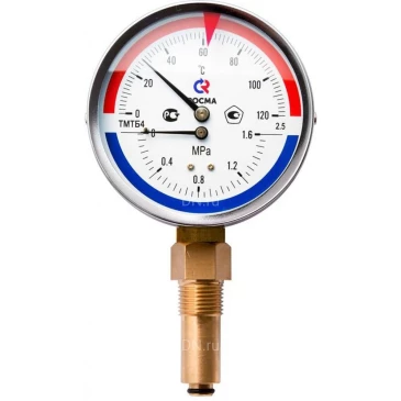 Термоманометр Росма ТМТБ-41Р.2 (0-150°C) (0-2.5MПa) G1/2 2.5, корпус 100мм, тип - ТМТБ-41Р.2, длина клапана 64мм, до 150°С, радиальное присоединение, 0-2.5MПa, резьба G1/2, класс точности 2.5 Термоманометр Росма ТМТБ-41Р.2 (0-150°C) (0-2.5MПa) G1/2 2.5, корпус 100мм, тип - ТМТБ-41Р.2, длина клапана 64мм, до 150°С, радиальное присоединение, 0-2.5MПa, резьба G1/2, класс точности 2.5