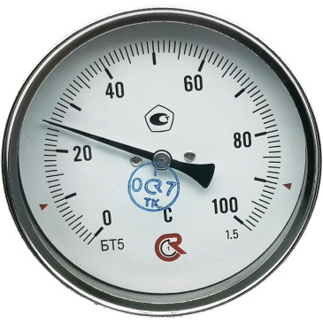 Термометр осевой Росма БТ-51.211 до 350°С L=100мм M20x1.5 1.5 биметаллический общетехнический 100 мм, тип БТ-51.211, осевое присоединение, шкала 0-350°С, длина штока L=100 мм, резьба M20x1.5, класс точности 1.5, с защитной латунной погружной гильзой