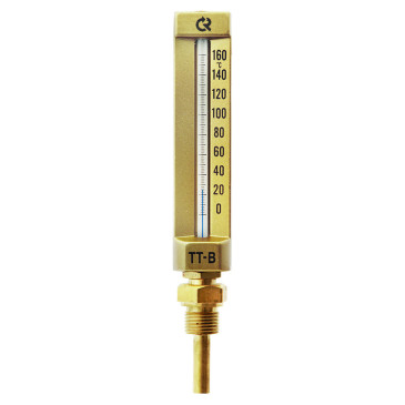 Термометр прямой Росма ТТ-В (0-160°C) L=200/150мм G1/2 П13 жидкостный виброустойчивый 200мм, тип ТТ-В, прямое присоединение, шкала (0-160°C), длина корпуса 200мм, погружной шток L=150мм, резьба G1/2, с гильзой из нержавеющей стали