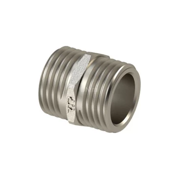Ниппель РосТурПласт 25099 3/8″ Ду10 Ру40 равнопроходной, корпус - латунь, покрытие - никель, присоединение - наружная резьба