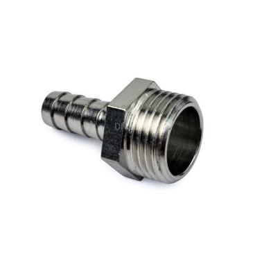 Штуцер РосТурПласт Ду10x1/2″ Ру40 для шланга, корпус - латунь, покрытие - никель, присоединение - аксиальное/наружная резьба Штуцер РосТурПласт Ду10x1/2″ Ру40 для шланга, корпус - латунь, покрытие - никель, присоединение - аксиальное/наружная резьба