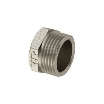 Заглушка РосТурПласт 1 1/2″ Ду40 Ру25 корпус - латунь, покрытие - никель, присоединение - наружная резьба