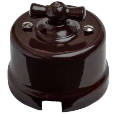 Выключатель двухклавишный Bironi ОП Лизетта 10А поворотный Ретро, IP20, 4 положения, корпус - керамика, цвет - коричневый