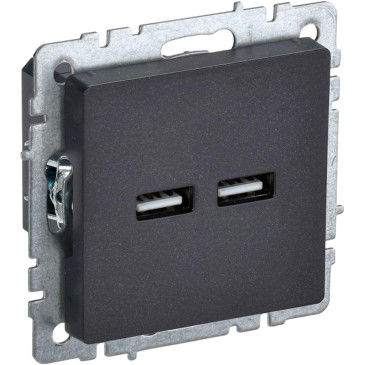 Розетка IEK BRITE USB A+A 3.1А, цвет - черный