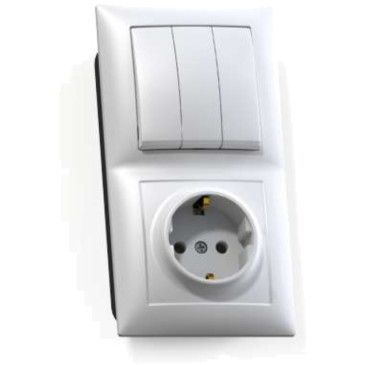 Блок комбинированный Кунцево-Электро Селена СП БКВР-413 выключатель 3-клавишный + розетка с заземлением, цвет - белый