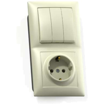 Блок комбинированный Кунцево-Электро Селена СП БКВР-413 выключатель 3-клавишный + розетка с заземлением, цвет - слоновая кость