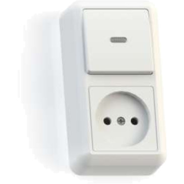 Блок комбинированный Кунцево-Электро Оптима ОП БКВР-430 выключатель 1-клавишный с подсветкой + розетка, цвет - белый