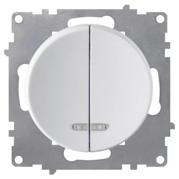 Выключатель двухклавишный OneKeyElectro СП Florence 10А с подсветкой, IP20, механизм, цвет - белый