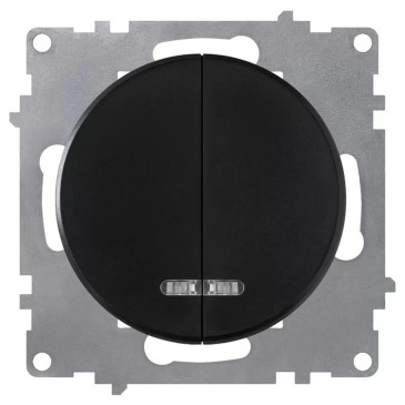 Выключатель двухклавишный OneKeyElectro СП Florence 10А с подсветкой, IP20, цвет - черный