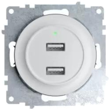 Розетка OneKeyElectro Florence USB 2-местная скрытой установки 16А с подсветкой, IP20, механизм, цвет - белый