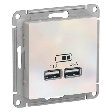 Розетка Systeme Electric AtlasDesign USB тип A+A 5В 1х2.1А 2х1.05А, механизм, цвет - жемчужный