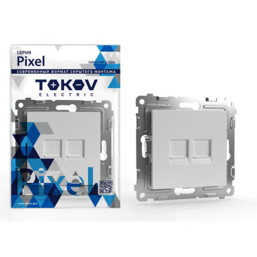 Розетка компьютерная TOKOV ELECTRIC Pixel 2-местная скрытой установки RJ45 кат.5E, механизм, цвет - белый