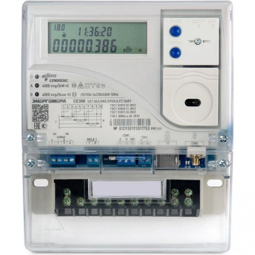 Счетчик электроэнергии трехфазный Энергомера CE308 S31 OAA SPds 543/10А-5А напряжение питания 380В, 50Гц, количество тарифов - 8, класс точности 0.5S/0.5
