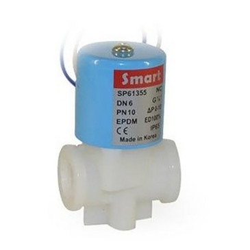 Клапан электромагнитный Smart SP-6135 6мм Ду2.5 Ру10 резьбовой, прямого действия, нормально-закрытый, пластиковый, уплотнение EPDM, быстросъемный, DC 12V