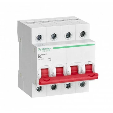 Выключатель нагрузки Systeme Electric City9 SET 4P 40 А четырехполюсный, номинальный ток 40 А Выключатель нагрузки Systeme Electric City9 SET 4P 40 А четырехполюсный, номинальный ток 40 А