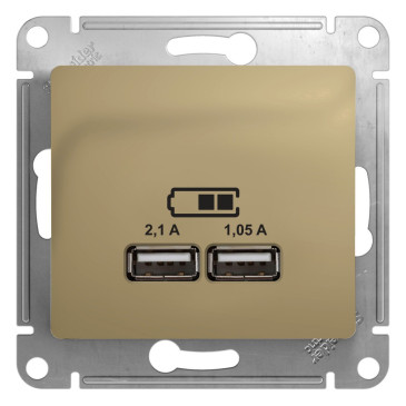 Розетка Systeme Electric Glossa USB 2-местная, разъем тип A+A скрытой установки, механизм, цвет - титан