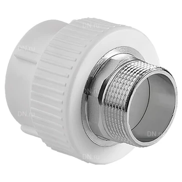 Муфта TEBO TR-TB Дн40x1″ Ру20 под ключ комбинированная, материал - полипропилен, присоединение - наружная резьба / сварка, цвет - белый