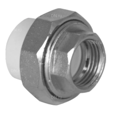 Муфта разъемная TEBO C-TB Дн25x3/4″ Ру20 комбинированная, материал - полипропилен, присоединение - внутренняя резьба / сварка, под евроконус, цвет - белый