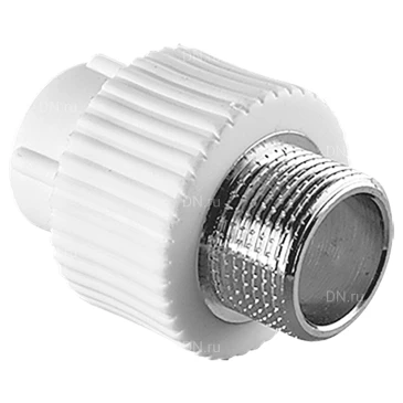 Муфта TEBO C-TB Дн25x1/2″ Ру20 комбинированная, материал - полипропилен, присоединение - наружная резьба / сварка, цвет - белый