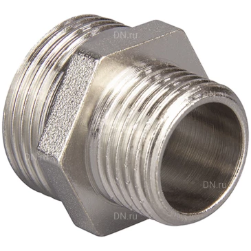 Ниппель TEBO 1 1/2х1″ Ду40х25 Ру25 переходной, корпус - латунь никелированная, наружная резьба