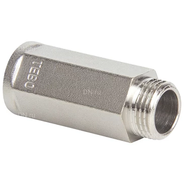 Удлинитель TEBO 1/2″ Ду15 Ру40 L=40мм равнопроходной, корпус - латунь никелированная, внутренняя/наружная резьба