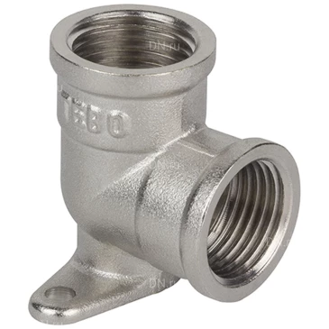 Угольник TEBO 1/2″ Ду15 Ру40 равнопроходной, внутренняя резьба, с креплением, корпус - латунь никелированная