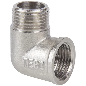 Угольник TEBO 3/4″ Ду20 Ру40 равнопроходной, внутренняя/наружная резьба, корпус - латунь никелированная