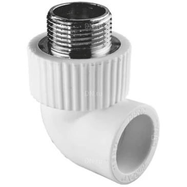 Угольник TEBO Дн25х3/4″ Ру20 комбинированный, наружная резьба/сварка, корпус - полипропилен PP-R, белый