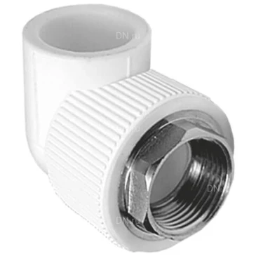 Угольник TEBO Дн32х1″ Ру20 комбинированный, внутренняя резьба/сварка, под ключ, корпус - полипропилен PP-R, белый