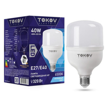 Лампа светодиодная TOKOV ELECTRIC HP Е40/Е27 матовая, мощность - 40 Вт, цоколь - E40/E27, световой поток - 3600 лм, цветовая температура - 6500 K, форма - цилиндр