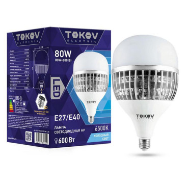 Лампа светодиодная TOKOV ELECTRIC HP Е40/Е27 матовая, мощность - 80 Вт, цоколь - E40/E27, световой поток - 6700 лм, цветовая температура - 6500 K, форма - цилиндр