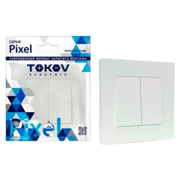 Выключатель двухклавишный TOKOV ELECTRIC Pixel скрытой установки, номинальный ток - 10 А, степень защиты IP20, в сборе, цвет - перламутр