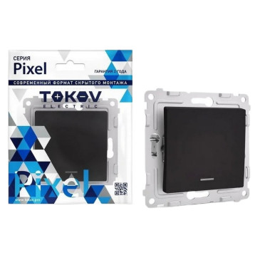 Выключатель одноклавишный TOKOV ELECTRIC Pixel скрытой установки с индикацией, номинальный ток - 10 А, степень защиты IP20, механизм, цвет - карбон