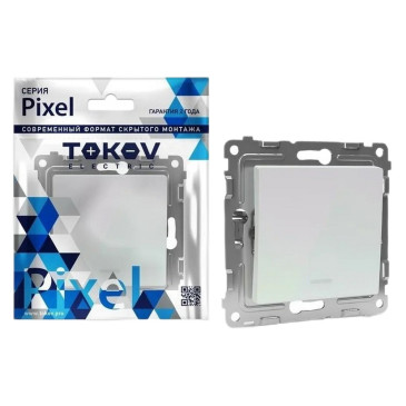 Выключатель одноклавишный TOKOV ELECTRIC Pixel скрытой установки с индикацией, номинальный ток - 10 А, степень защиты IP20, механизм, цвет - перламутр
