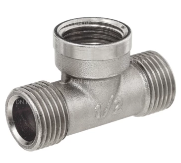 Тройник БАЗ Т никель 1/2″ Ду15x15x15 Ру40, корпус - латунь, наружная/внутренняя/наружная резьба, никелированный