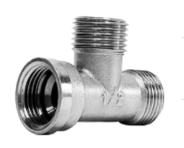 Тройник БАЗ Т никель 1/2″ Ду15x15x15 Ру40, корпус - латунь, внутренняя/наружная/наружная резьба, никелированный