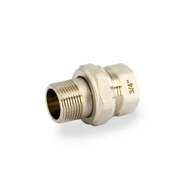 Соединитель латунный Uni-Fitt 3/4″ Ду20 Ру30 разъемный, прямой, с прокладкой O-Ring, корпус - латунь, покрытие - никель, присоединение - наружная/внутренняя резьба, страна - Китай