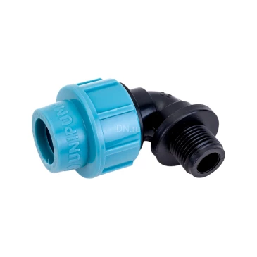 Отвод Unipump 90° КОМ-НР Дн20х1/2″ Ру16 для труб ПНД, присоединение - компрессионное / наружная резьба, материал - полипропилен