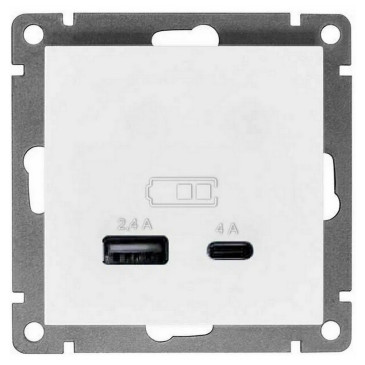 Розетка USB UNIVersal Афина 2-местная скрытой установки, 5В, тип А+С, механизм, цвет - белый