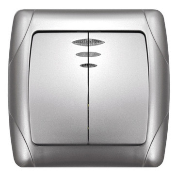Выключатель двухклавишный UNIVersal Маргарита скрытой установки, с подсветкой, номинальный ток - 10 А, степень защиты IP20, цвет - серебро