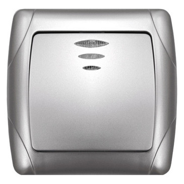 Выключатель одноклавишный UNIVersal Маргарита скрытой установки, с подсветкой, номинальный ток - 10 А, степень защиты IP20, цвет - серебро
