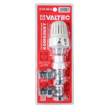 Комплект терморегулирующего оборудования Valtec VT.045.NER 1/2″ Ду15 Ру10 угловой, с переходом на евроконус, наружная резьба, корпус -  латунь никелированная