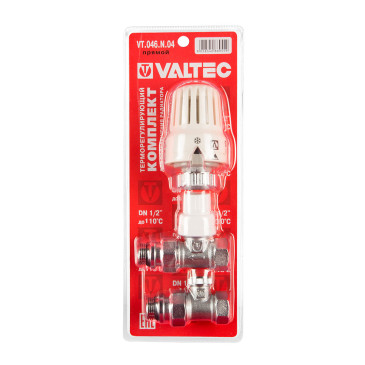 Комплект терморегулирующего оборудования Valtec VT.046.N 1/2″ Ду15 Ру10 прямой внутренняя/наружная резьба, корпус -  латунь никелированная