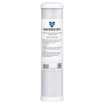 Картридж WATERSTRY SL CTO-10B угольный, прессованный, корпус Slim Line, высота - 9 3/4″, степень фильтрации - 5мкр, расход - 0.36м3/ч, наполнитель - активированный уголь