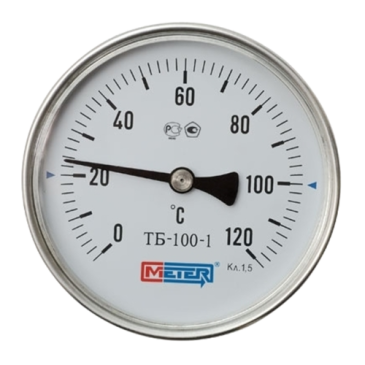 Термометр биметаллический ТБ100 Метер осевой, до 120°С, корпус 100 мм, L=100 мм, присоединение G1/2″