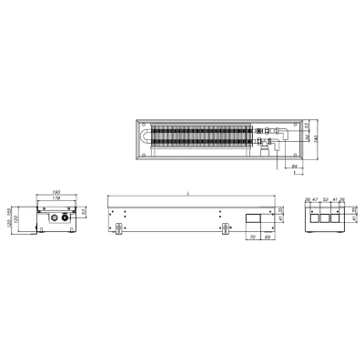 Конвектор внутрипольный ELSEN EKN 190х120х2400мм, корпус - сталь, тип решетки - роликовая, цвет решетки - алюминий