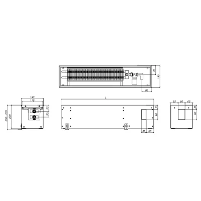 Конвектор внутрипольный ELSEN EKN 190х200х2400мм, корпус - сталь, тип решетки - роликовая, цвет решетки - алюминий