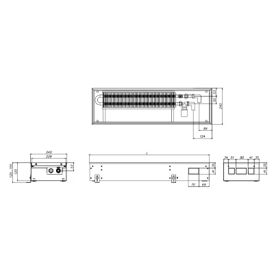 Конвектор внутрипольный ELSEN EKN 240х120х1000мм, корпус - сталь, тип решетки - роликовая, цвет решетки - алюминий