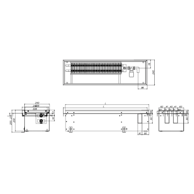 Конвектор внутрипольный ELSEN EKN 240х150х1200мм, корпус - сталь, тип решетки - роликовая, цвет решетки - алюминий