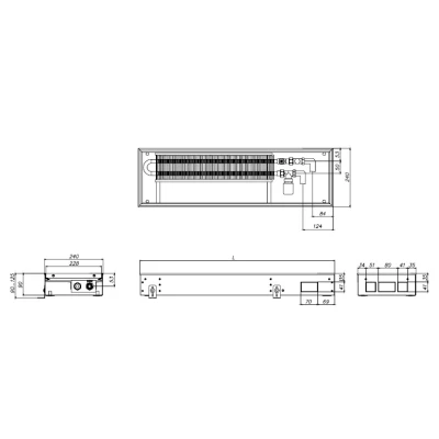 Конвектор внутрипольный ELSEN EKN 240х90х2400мм, корпус - сталь, тип решетки - роликовая, цвет решетки - алюминий